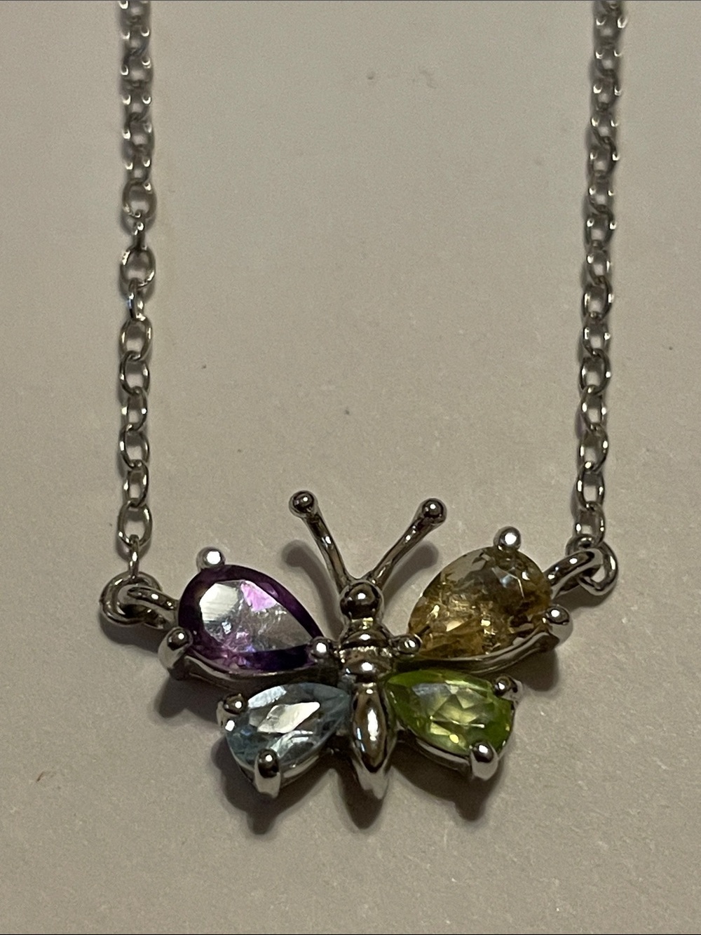 Sterling Silver Multicolor CZ Butterfly Pendant Necklace